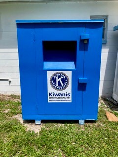 Our clothing box gets a fresh coat of paint and a new Kiwanis Logo.